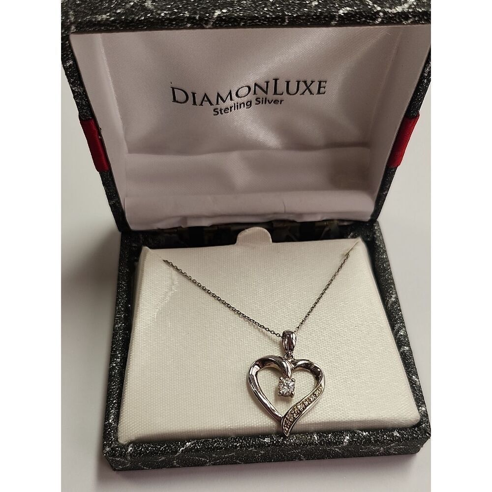 Sterling Silver Heart Pendant with Cz Center Stone And Diamond Accents 925